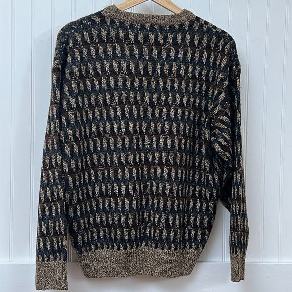 Vintage 90s Cosby Style Sweater Textured Knit Abstract Pattern Pullover Men's S - Picture 3 of 10